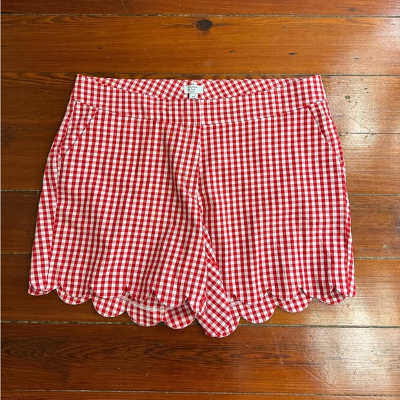 crown & ivy Pants - Crown & Ivy Shelby Gingham Scalloped Hem Cotton Blend Preppy Shorts Sz 18 💚🍄